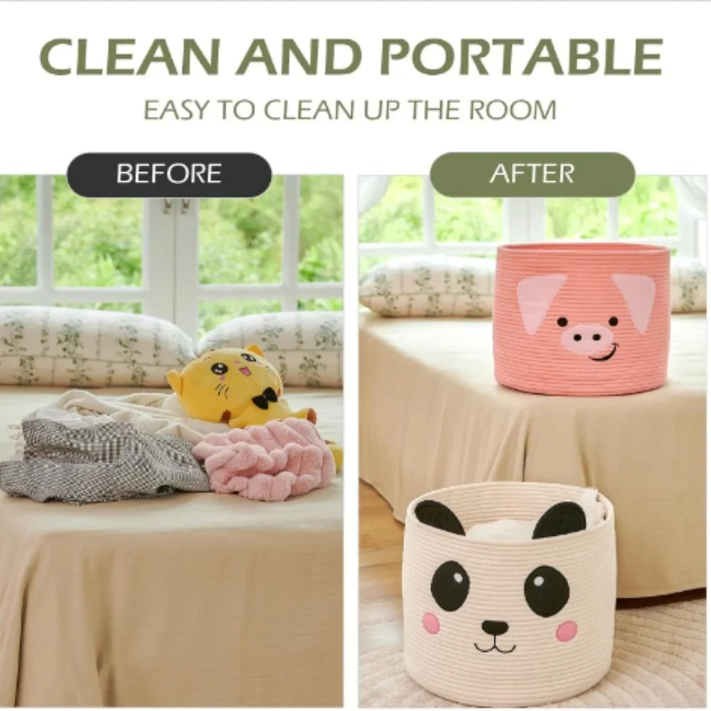 Cute Pink Pig Cotton Rope Basket - Laundry Basket/ Nursery Basket Organizer